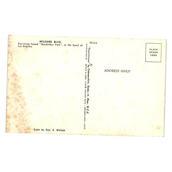 Wilshire Blvd MacArthur Park Los Angeles Vintage Postcard California Roadway - Picture 2 of 2